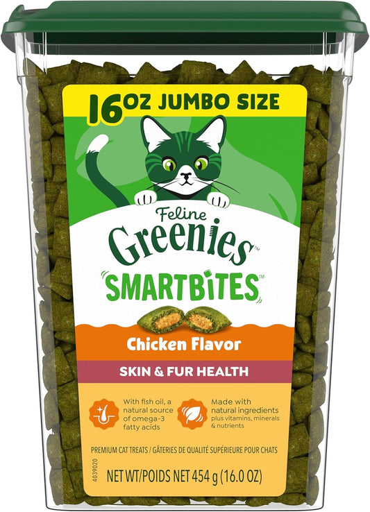 Greenies Feline SMARTBITES Healthy Skin and Fur, Chicken and Salmon Flavors, All Bag Sizes