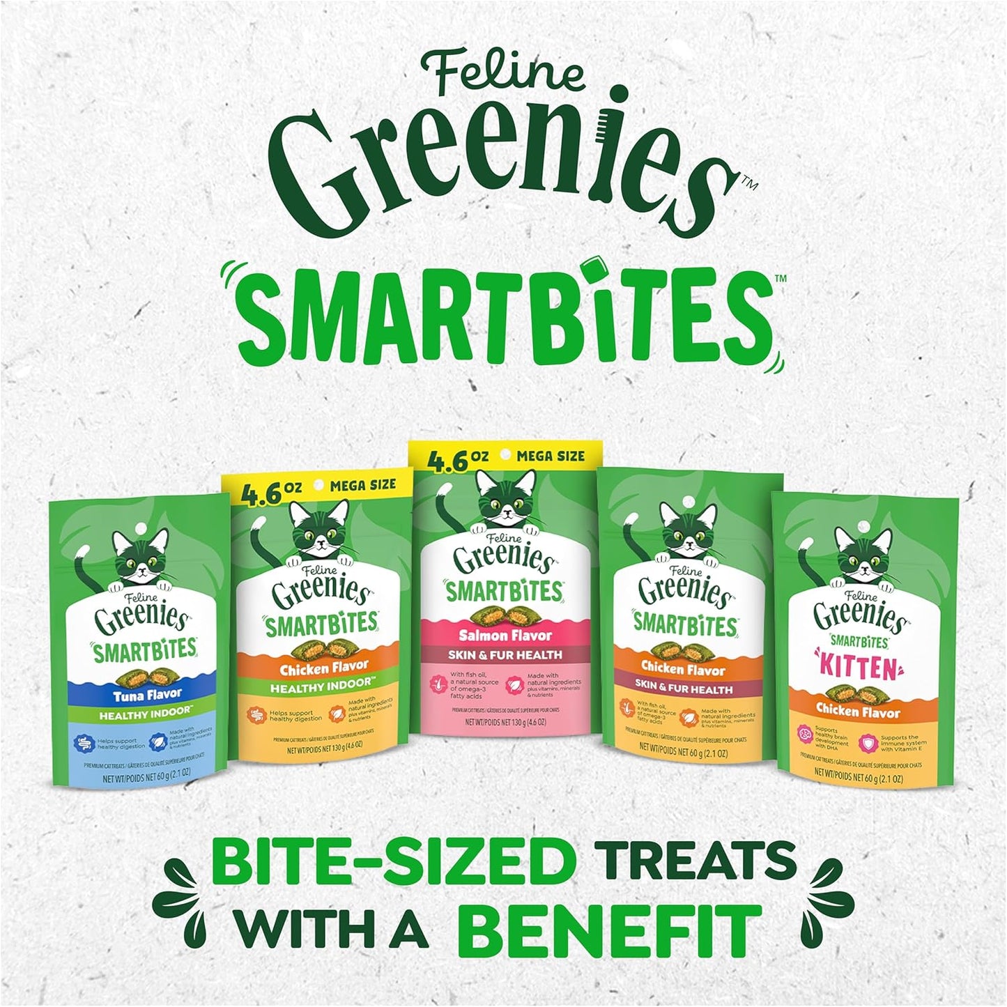 Greenies Feline SMARTBITES Healthy Skin and Fur, Chicken and Salmon Flavors, All Bag Sizes