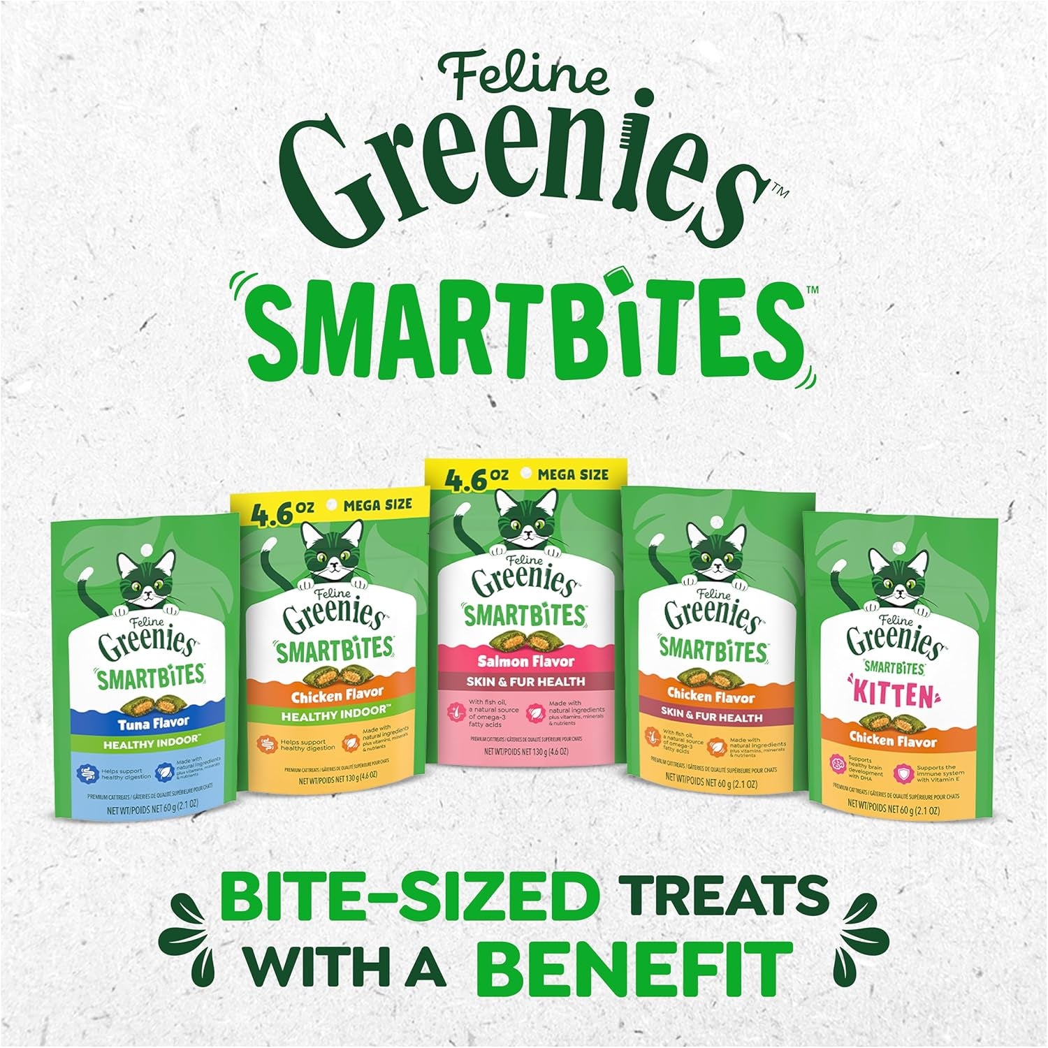 Greenies Feline SMARTBITES Healthy Skin and Fur, Chicken and Salmon Flavors, All Bag Sizes