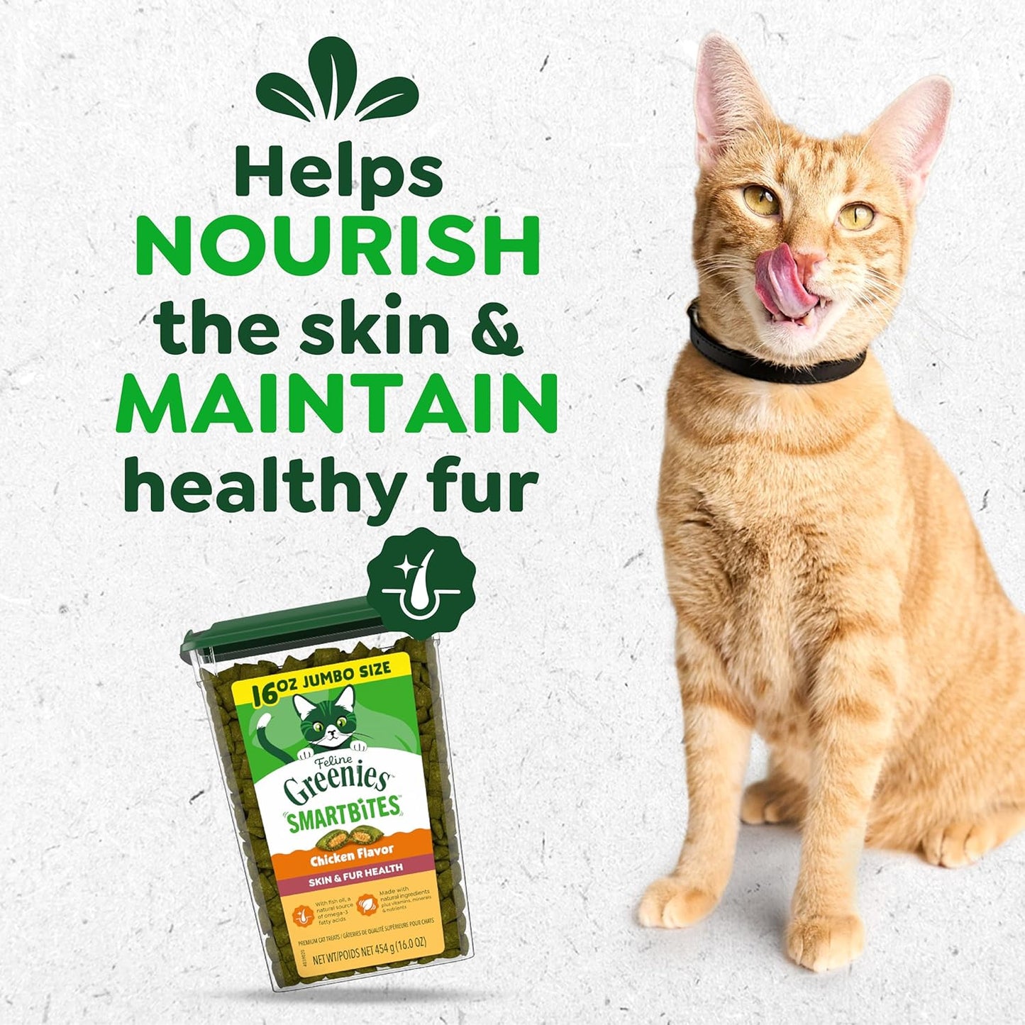 Greenies Feline SMARTBITES Healthy Skin and Fur, Chicken and Salmon Flavors, All Bag Sizes